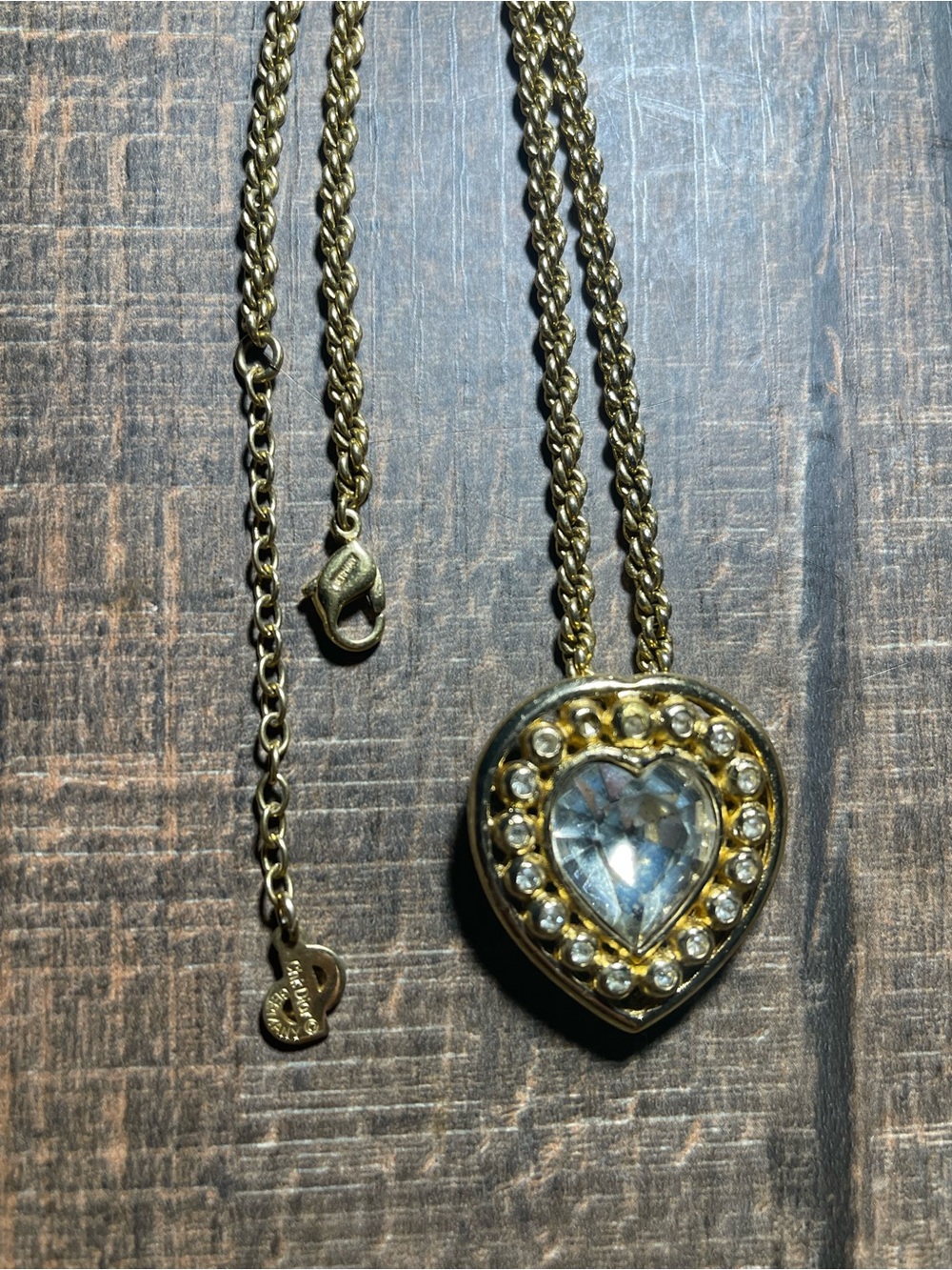 Dior Gold-Tone Heart Pendant Necklace with Clear Crystal Accents